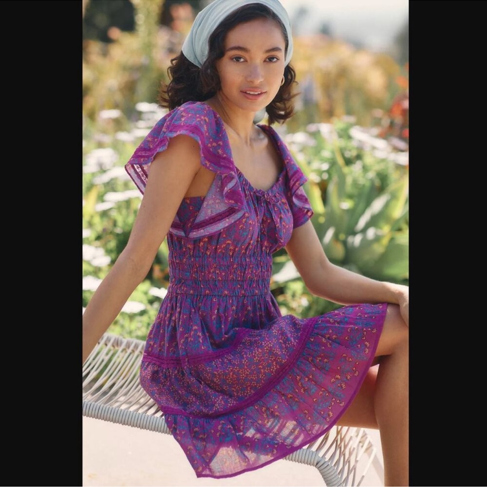 NWT Anthropologie Roller Rabbit Purple Pink Floral Mini Dress - Picture 5 of 11